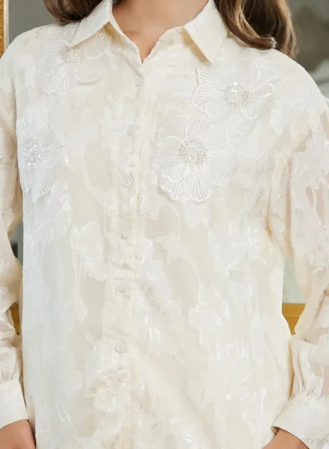 Floral Embroidered Tie Front Shirt – image 4