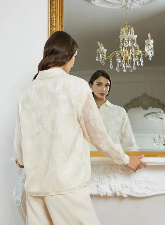 Floral Embroidered Tie Front Shirt – image 5