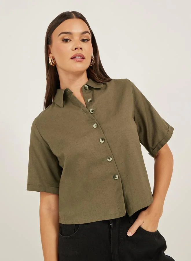 Boxy Fit Dropped Shoulder Shirt Olive