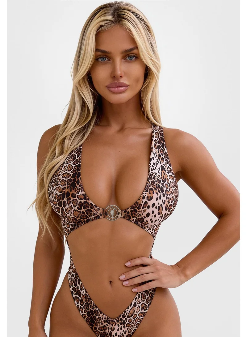 مايوه قطعة واحدة نسائي مثير من Bona Fide – مونكيني برقبة عميقة ورباط جانبي قابل للتعديل