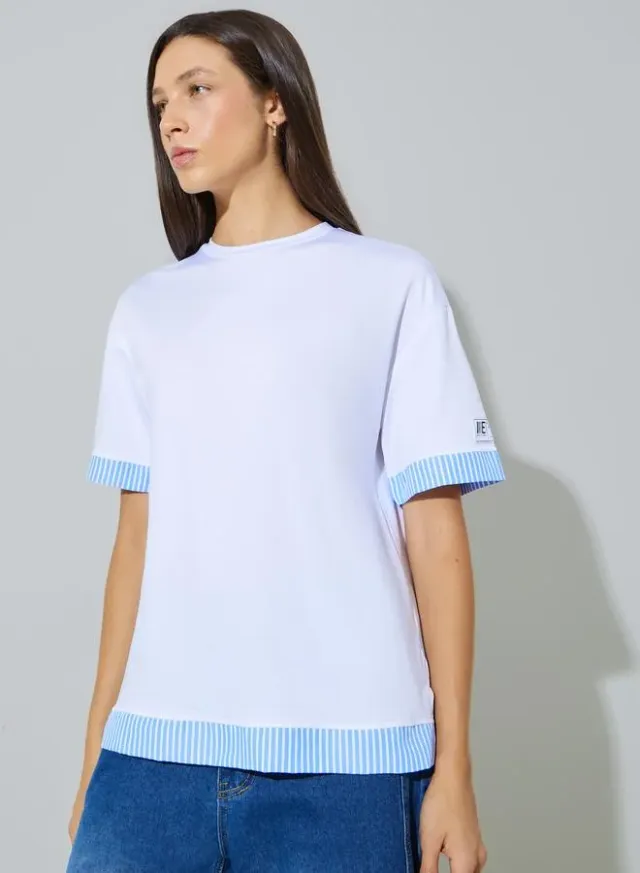 Ribbed Side Slit T-Shirt Grey