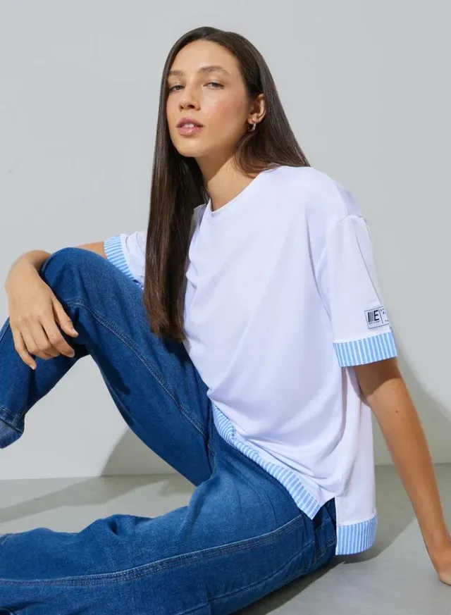 Ribbed Side Slit T-Shirt Grey – image 2