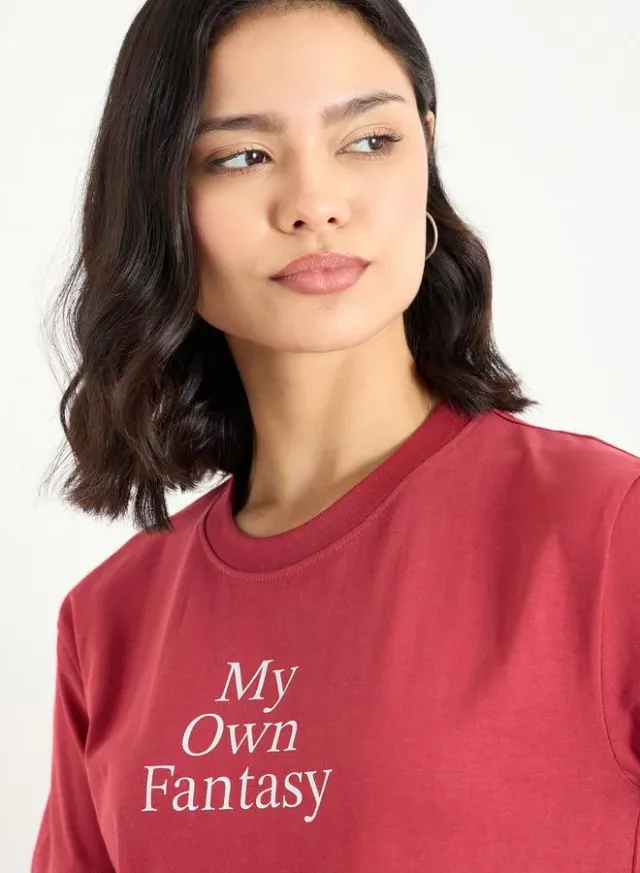 Women's Slogan Print T-Shirt Grey – image 4