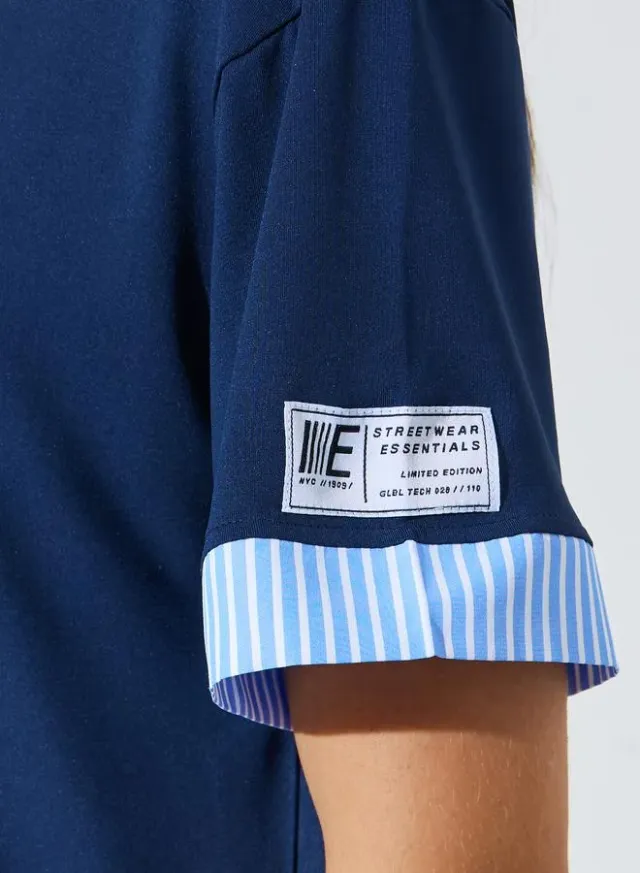 Ribbed Side Slit T-Shirt Blueoxide – image 3