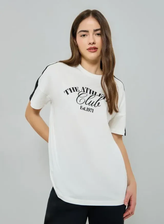 Slogan Oversized 3/4 Sleeve T-Shirt Charcoal