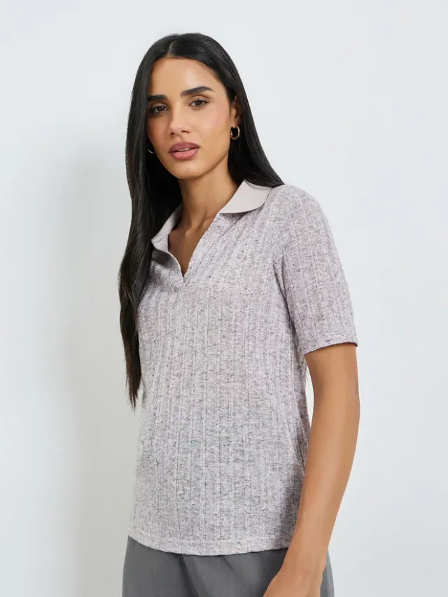 Women's White Short-Sleeve Knitted Polo T-Shirt – image 4
