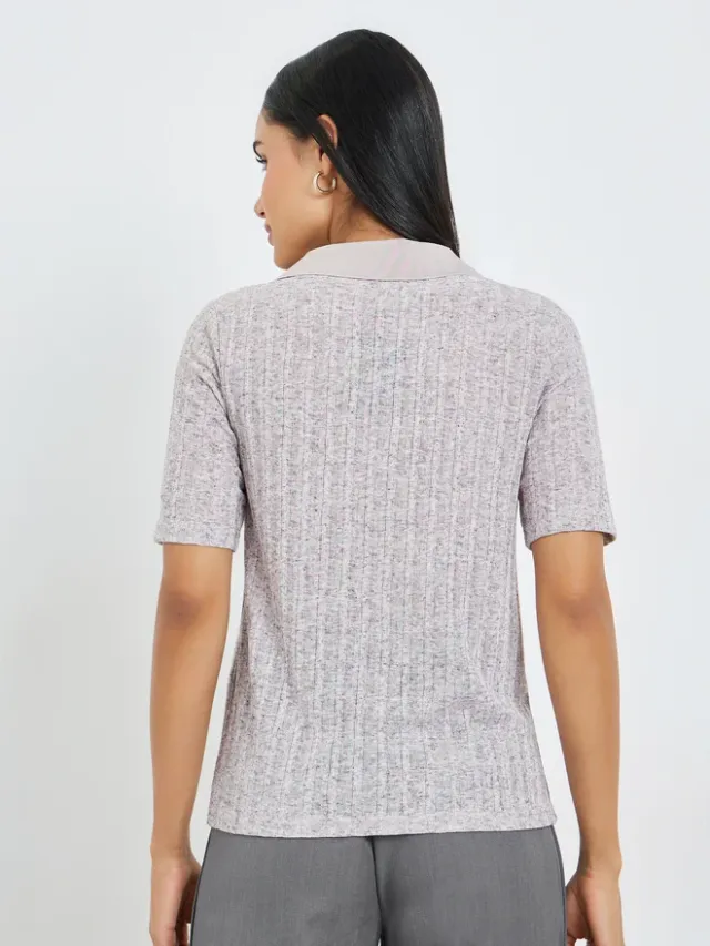 Women's White Short-Sleeve Knitted Polo T-Shirt – image 5