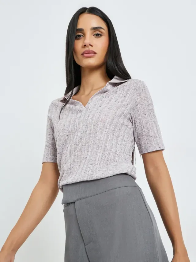 Women's White Short-Sleeve Knitted Polo T-Shirt – image 6