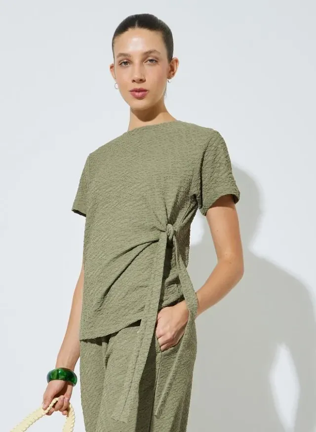 Ruched Drawstring T-Shirt Navy Blue