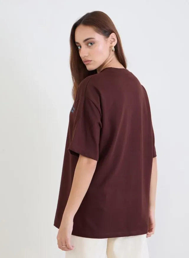 Embroidered Oversized T-Shirt Beige – image 4