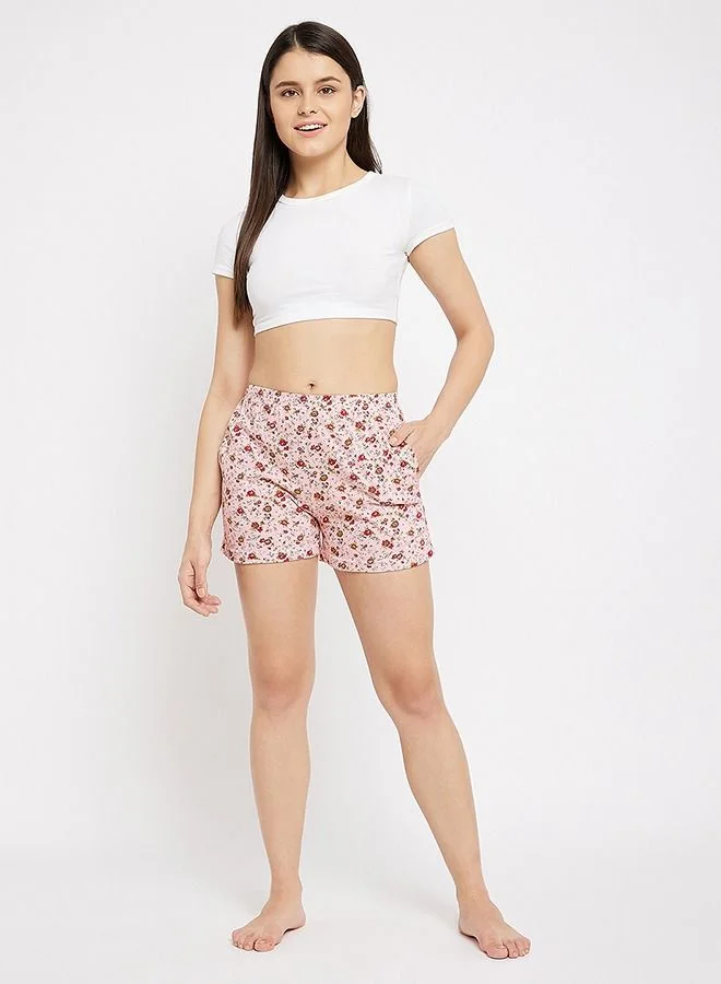 Clovia Floral Cotton Boxer Shorts Beige