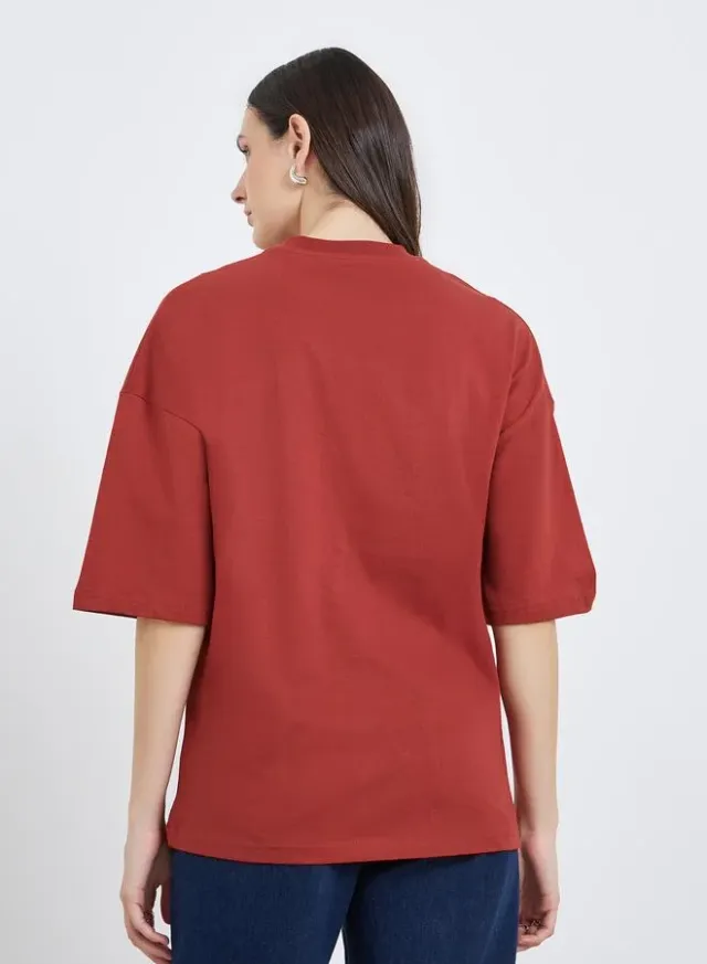 Women's Oversized Embroidered Sleeve T-Shirt Black – image 4