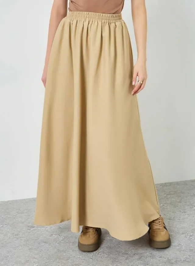 Textured Straight Maxi Skirt Beige
