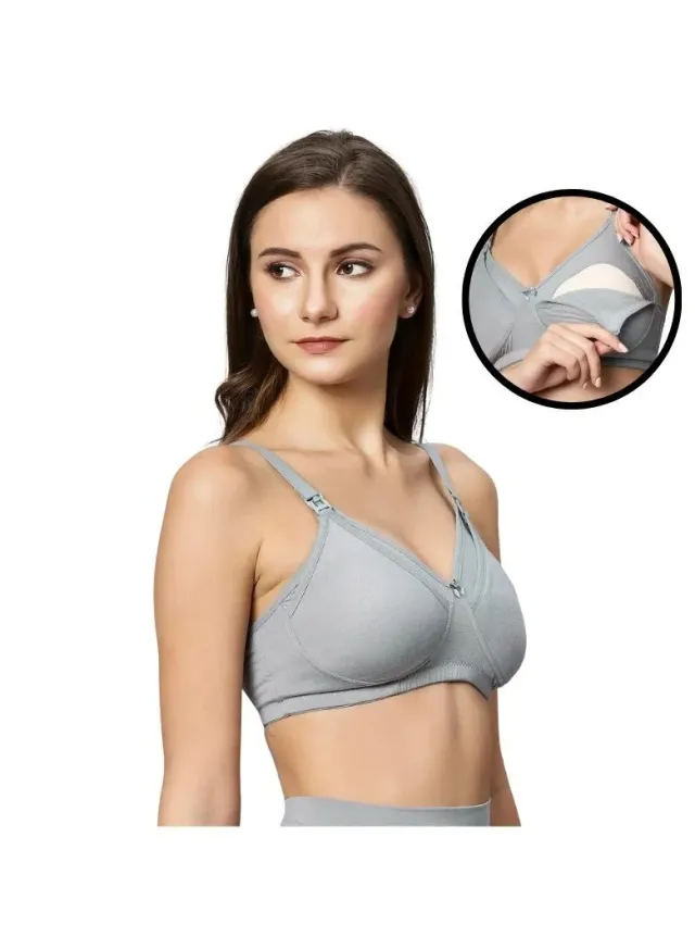 Bamboo Cotton Wireless Nursing Bra - Grey - Full Coverage