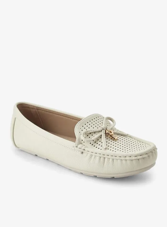 Women's PU Perforated Moccasins with Bow Detail and Metallic Charm – image 3