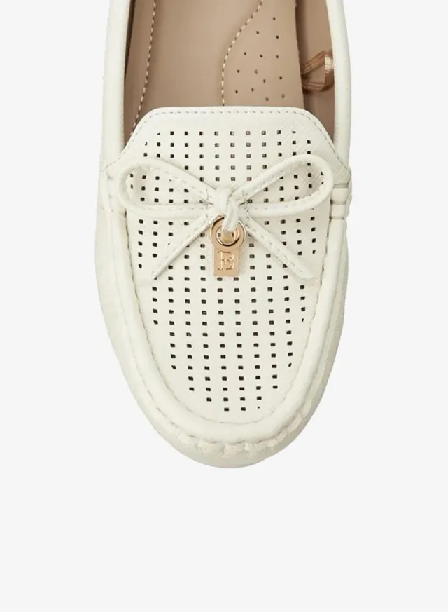 Women's PU Perforated Moccasins with Bow Detail and Metallic Charm – image 5