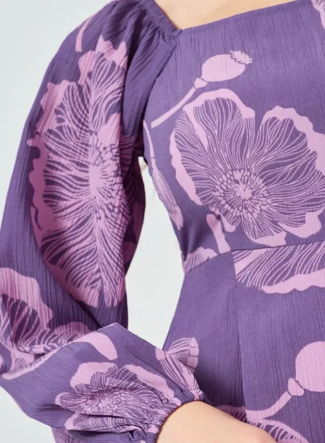 Gathered Mesh Long Sleeve Maxi Dress Purple – image 4