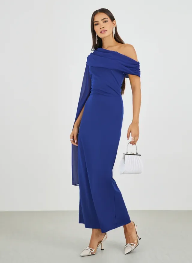 One Shoulder Satin Bodycon Maxi Dress Purple
