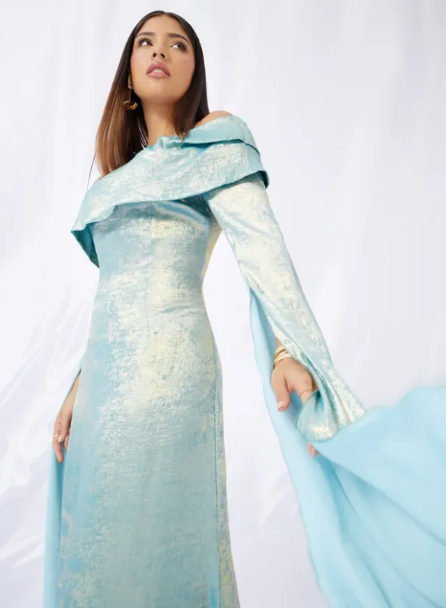 Cape Sleeve Evening Gown