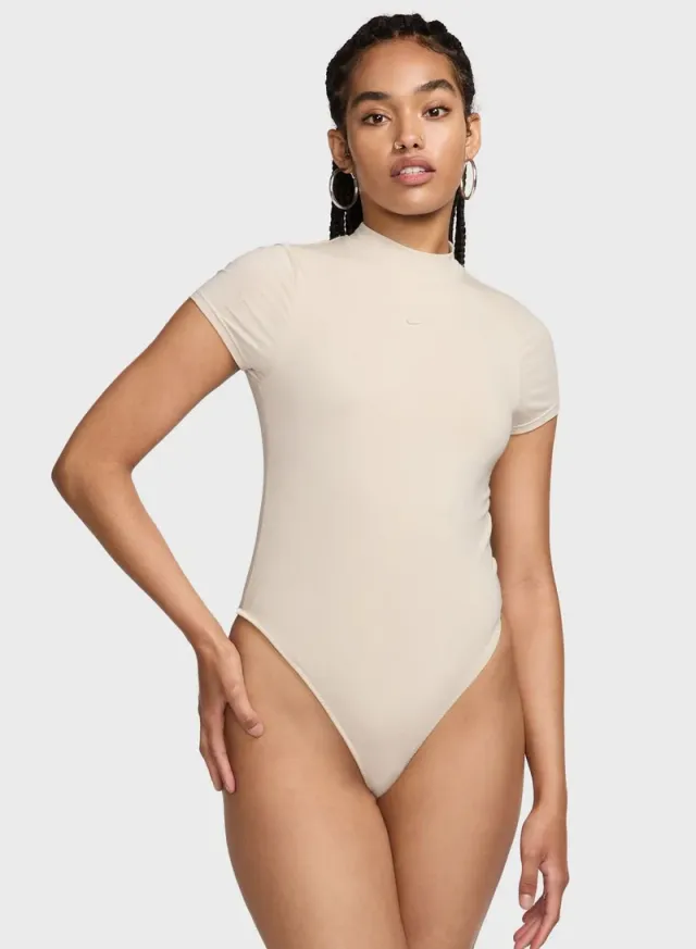 Women's Black Jersey Mock Neck Tight Fit Bodysuit