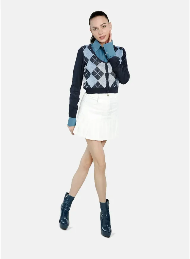 Argyle Check Cardigan Grey
