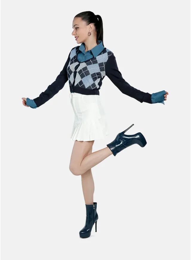 Argyle Check Cardigan Grey – image 2