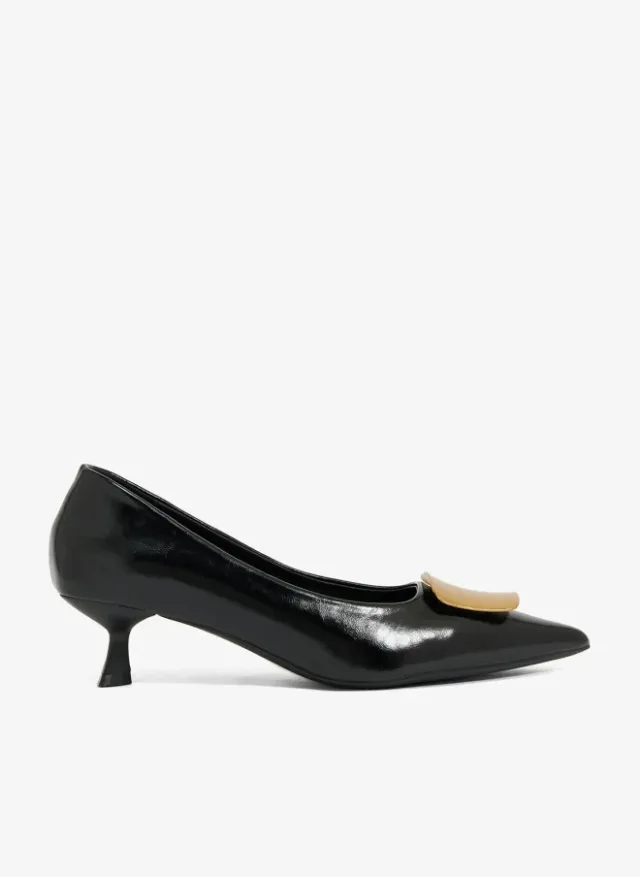 Ella White Low Heel Kitten Pumps - Slip On