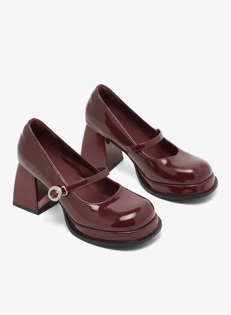 Chunky Platform Buckle Mary Janes Burgundy