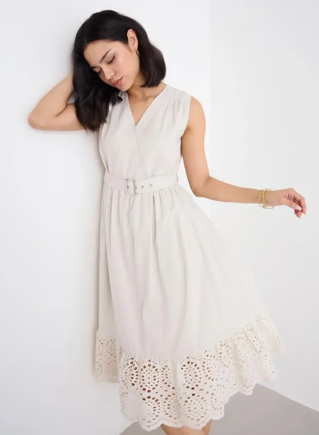 Women's Self Design V-Neck A-Line Slit Midi Dress – image 3