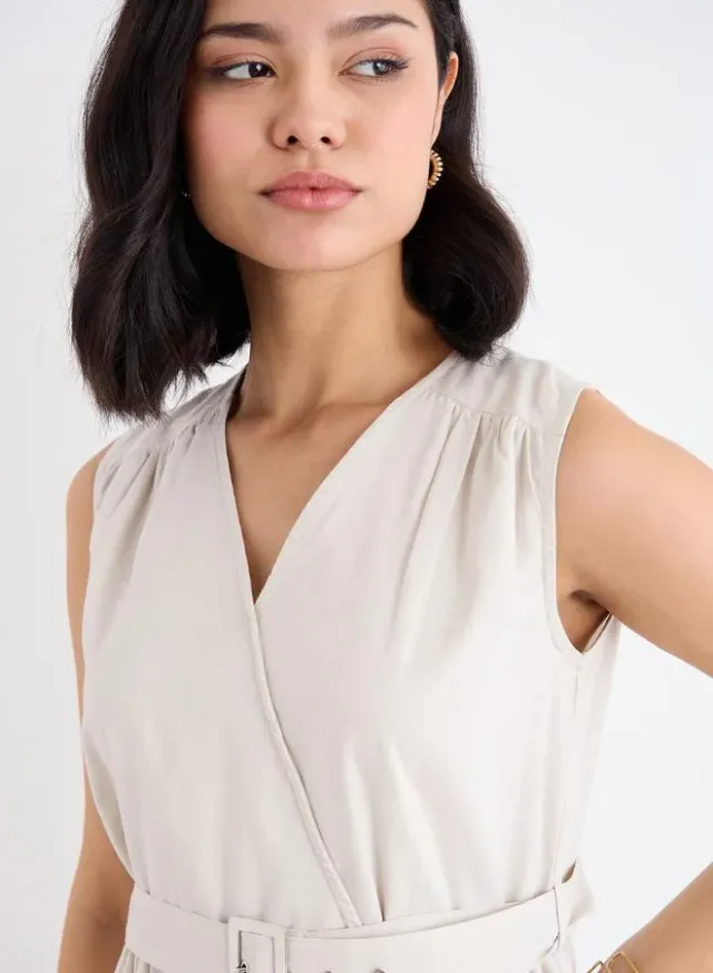 Women's Self Design V-Neck A-Line Slit Midi Dress – image 4