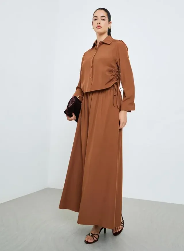 Floral Print Open Collar Top & Pants Set, Rust – image 7