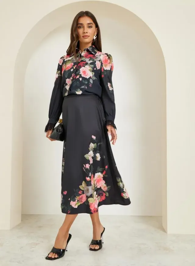 Formal Midi Skirt with Side Seam Pocket White