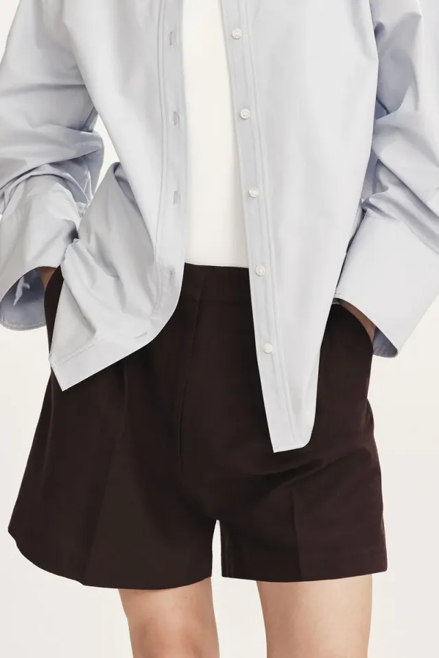 Brown High-Rise Linen-Blend Shorts for Women