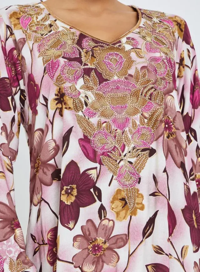 Women's Beige Linen Jalabiya with Gold Embroidery – image 4