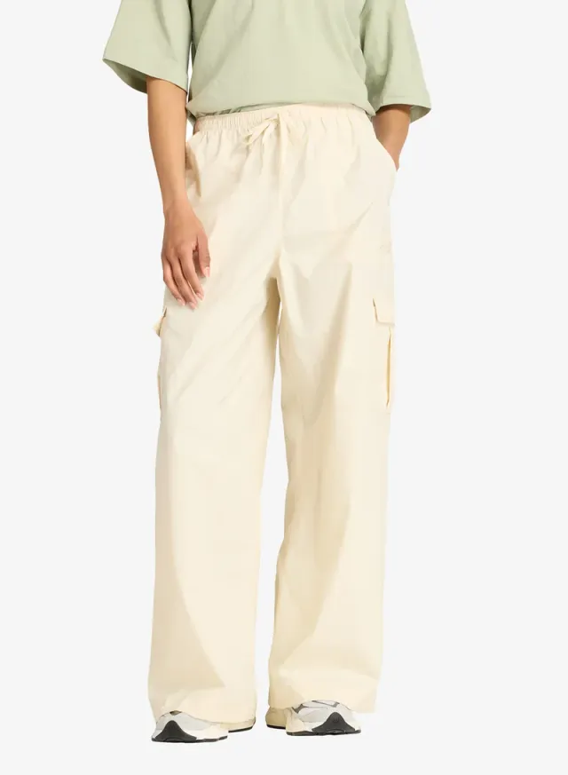 Linen-Style Woven Cargo Pants for Women with Drawcord Waist and Snap Hem