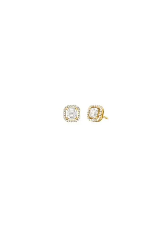 Sterling Silver Stud Earrings with Clear Cubic Zirconia