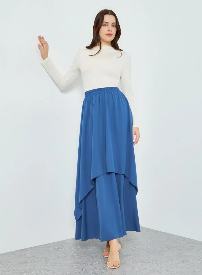 تنورة طويلة سادة بحافة واسعة