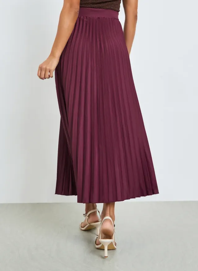 Pleated A-Line Midi Skirt Beige – image 4