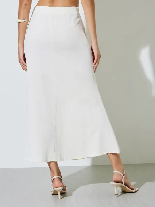 Embroidered Flared Maxi Skirt, Off White – image 4