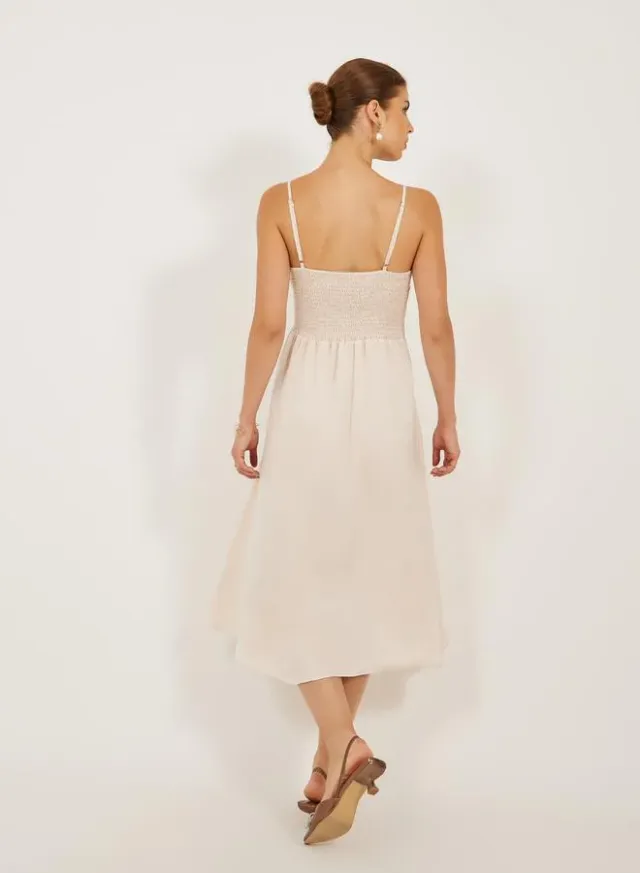 Puff Sleeves Gathered A-Line Midi Dress – image 5