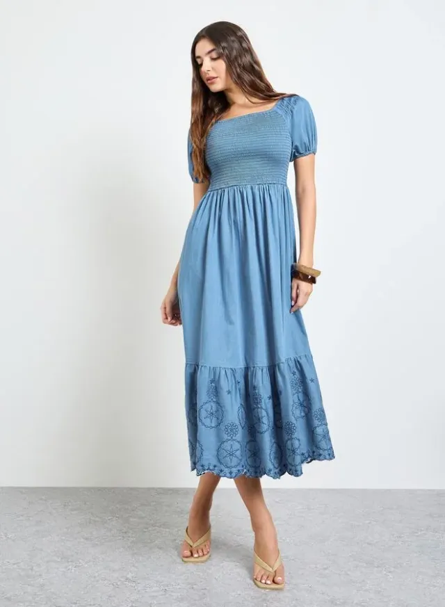 Embroidered A-Line Midi Dress White – image 3