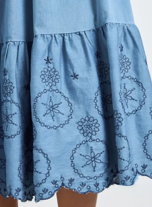 Embroidered A-Line Midi Dress White – image 5