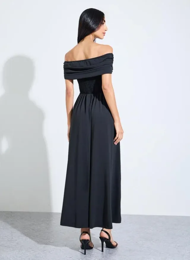 Off Shoulder Floral Maxi Dress White – image 3