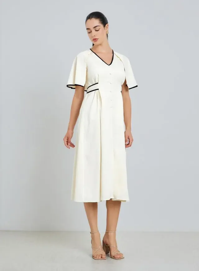 Square Neck Knee Length Dress, Peach – image 2