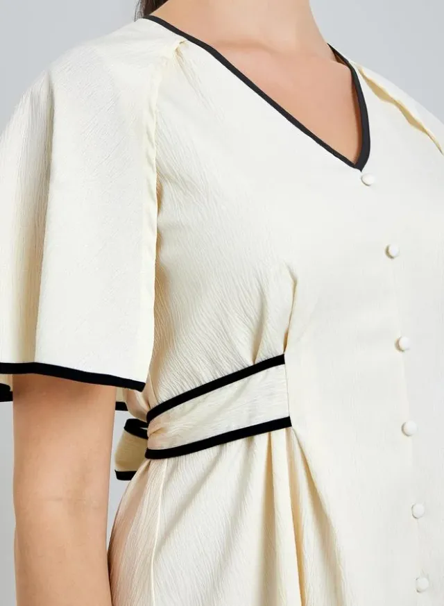 Square Neck Knee Length Dress, Peach – image 3