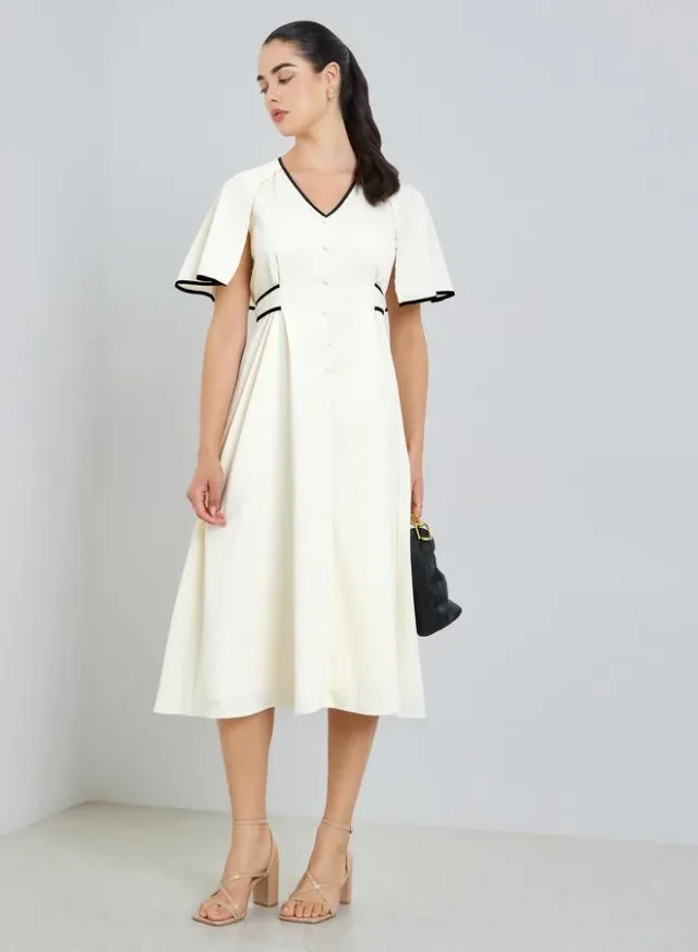 Square Neck Knee Length Dress, Peach – image 5