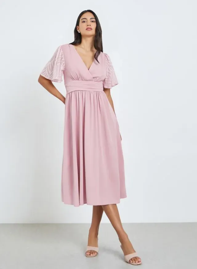Square Neck Knee Length Dress, Peach – image 3