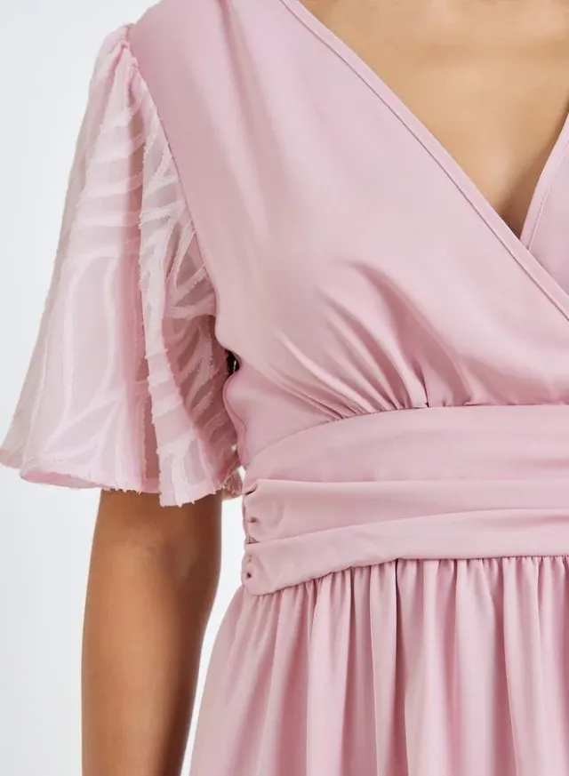 Square Neck Knee Length Dress, Peach – image 4
