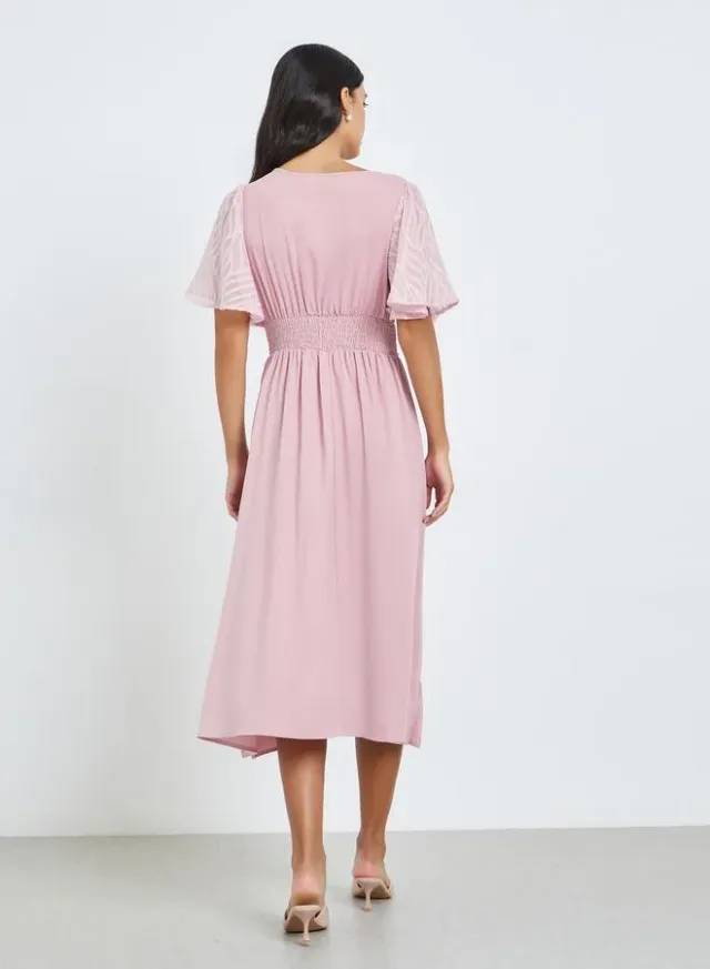 Square Neck Knee Length Dress, Peach – image 5