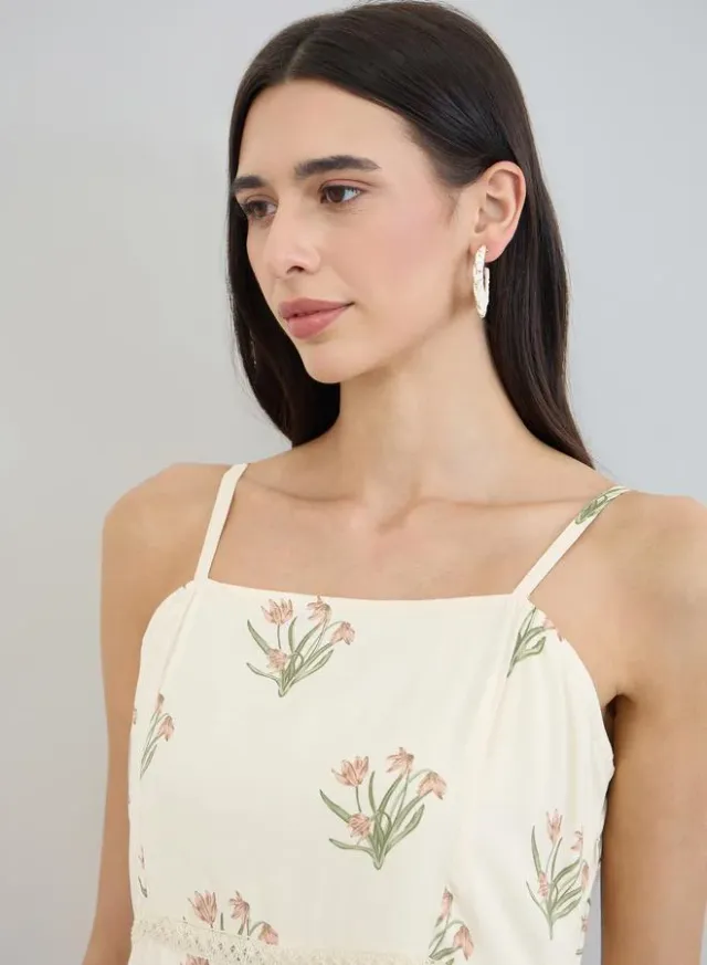 Floral Strappy Tiered Midi Dress Yellow – image 5